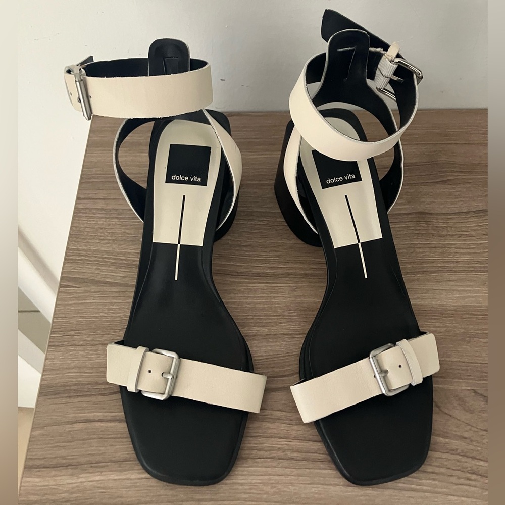 Dolce Vita Black and Cream Buckle Sandals
